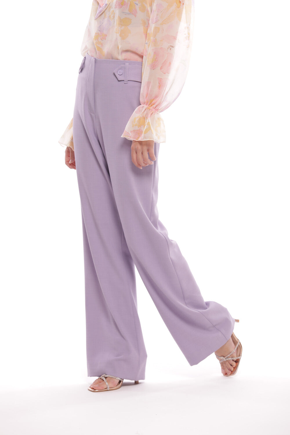 PANTALONE PALAZZO CON FIBBIE IN TESSUTO FIAMMATO