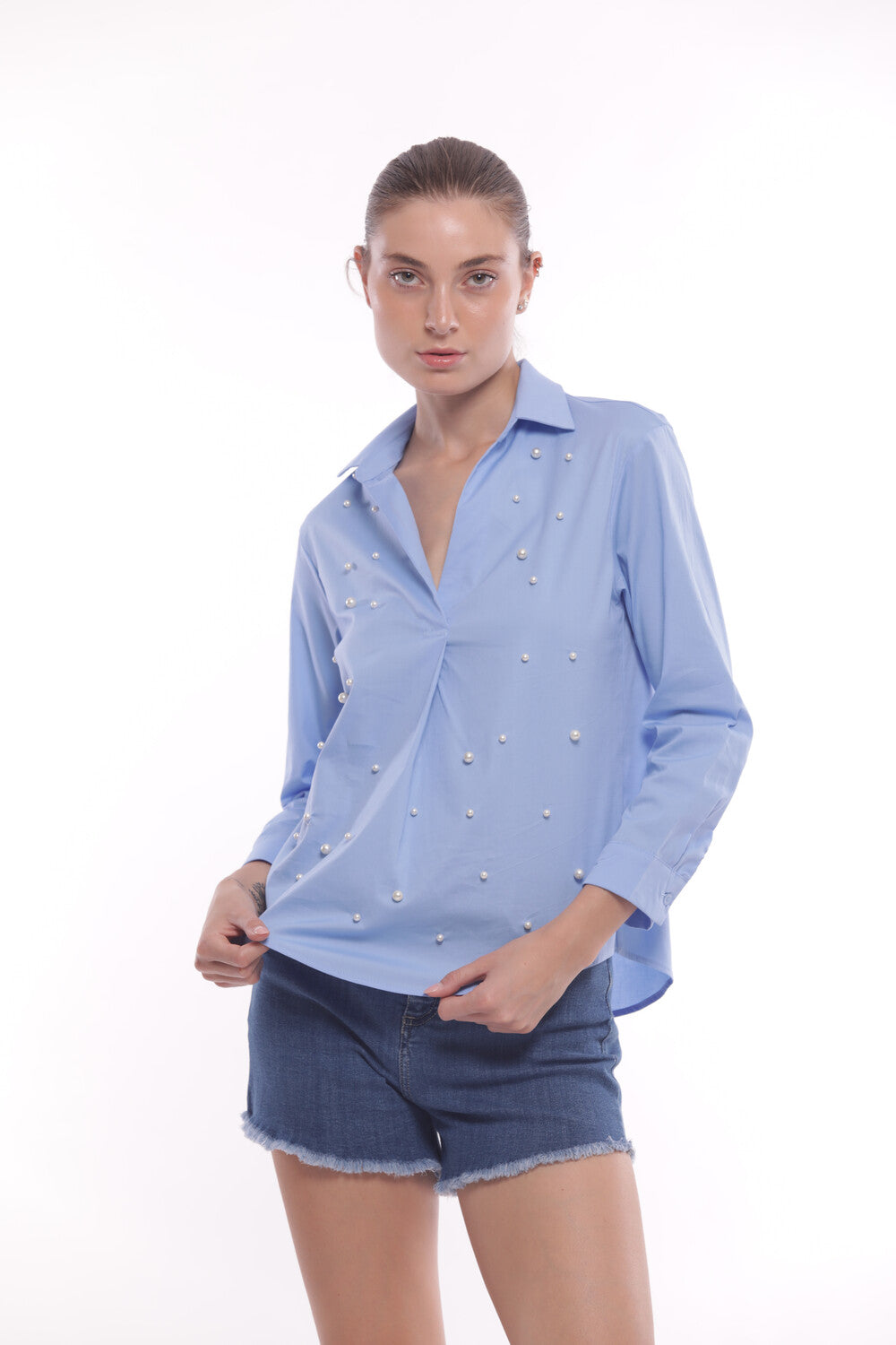 BLUSA IN COTONE CON PERLE