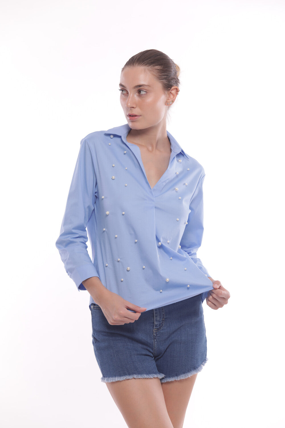 BLUSA IN COTONE CON PERLE