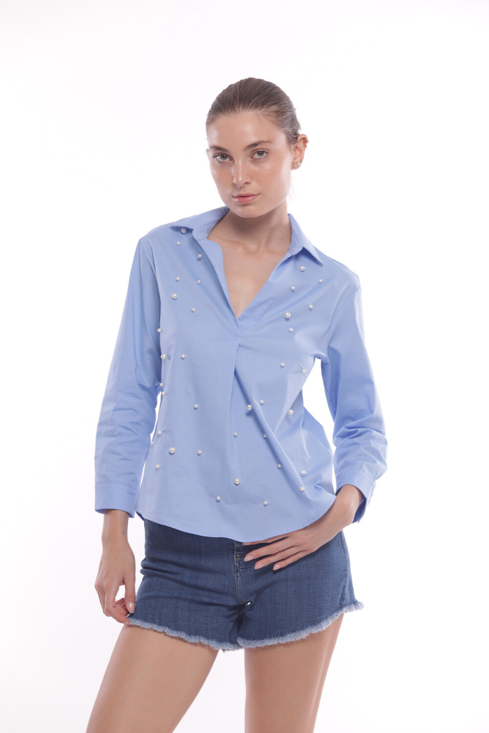 BLUSA IN COTONE CON PERLE