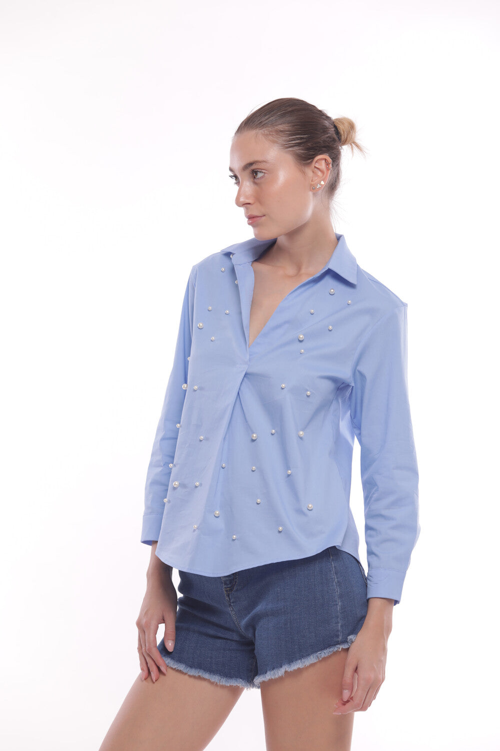 BLUSA IN COTONE CON PERLE