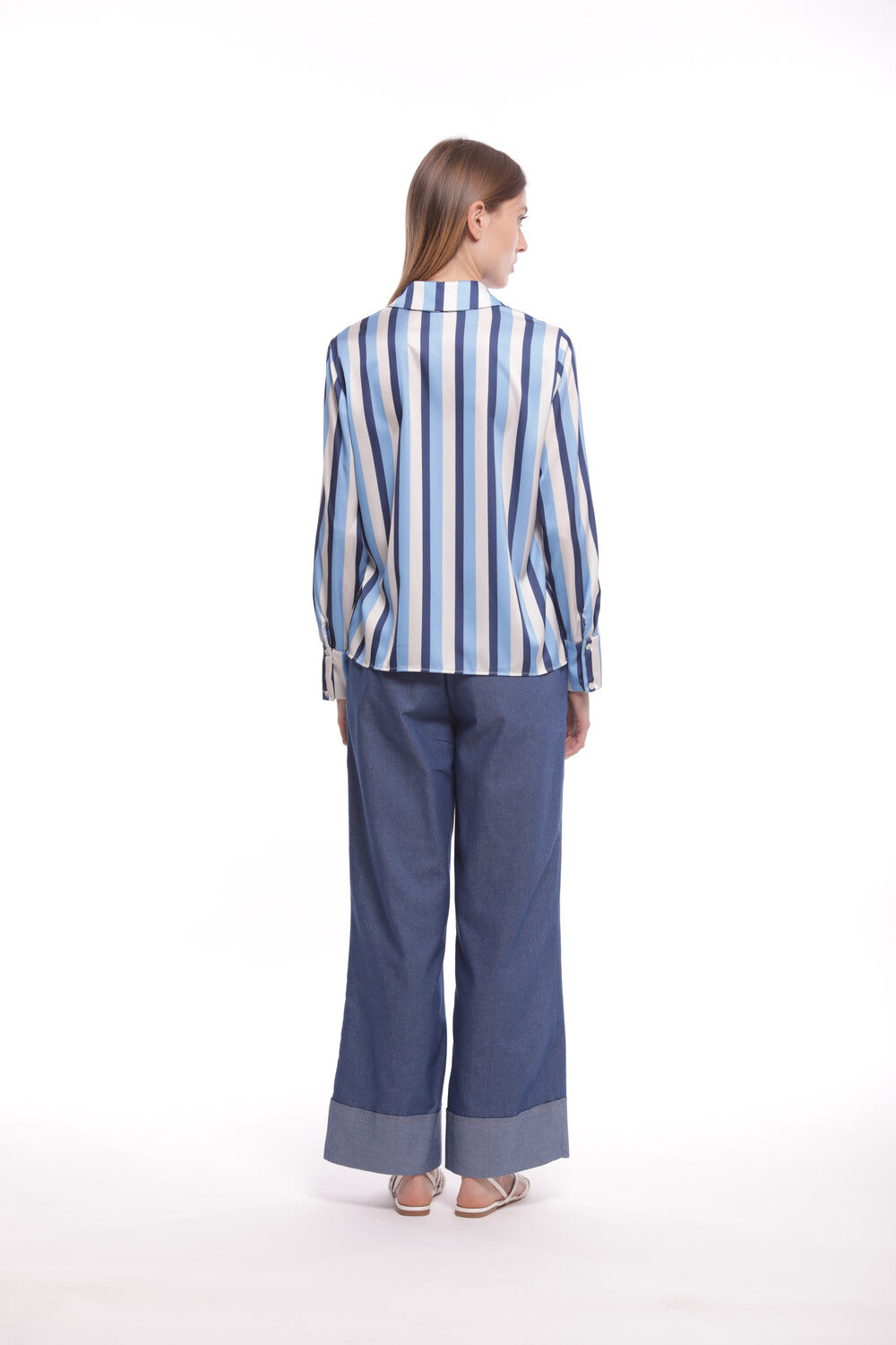 PANTALONE PALAZZO CROPPED IN CHAMBRAY