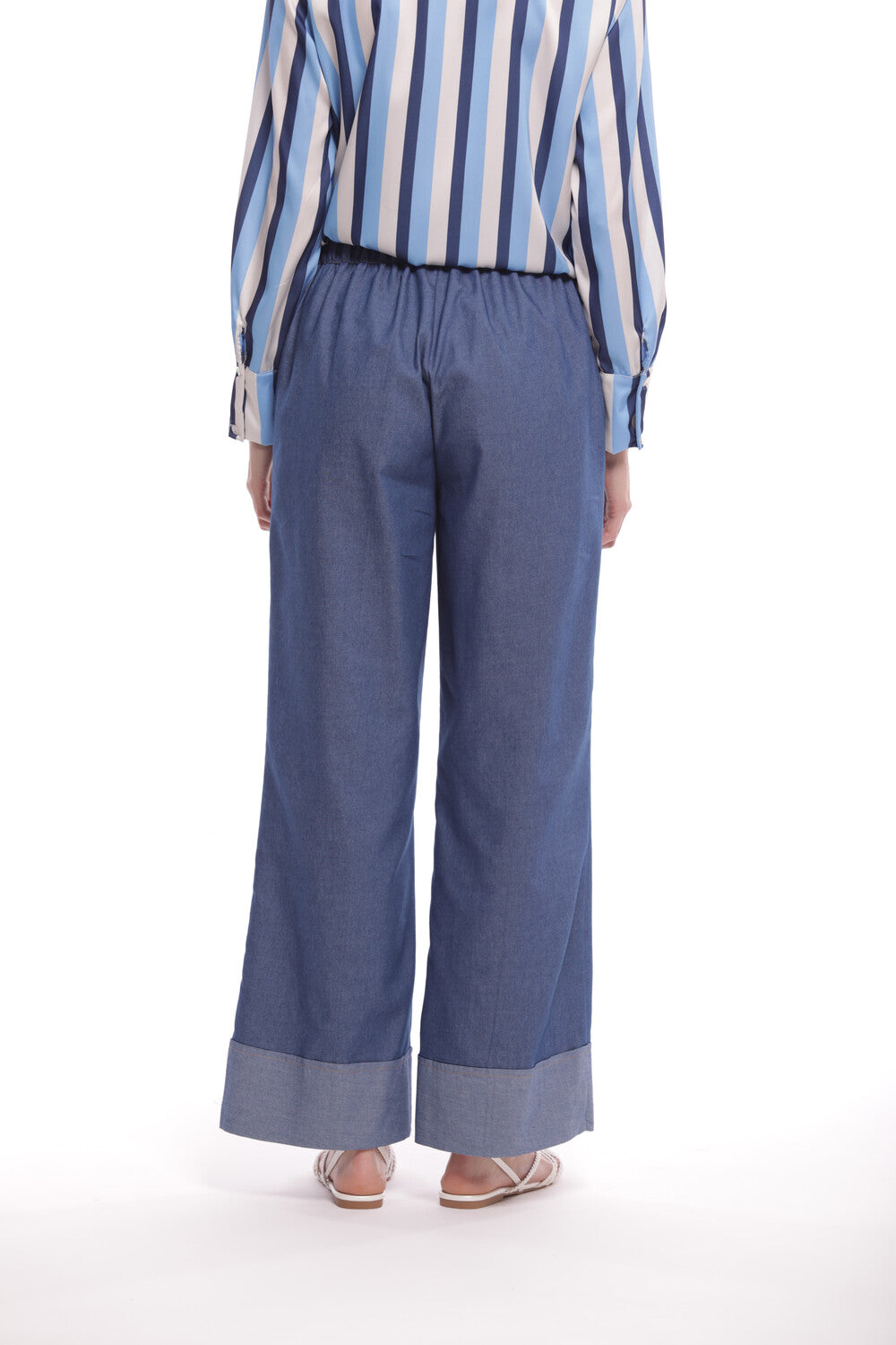 PANTALONE PALAZZO CROPPED IN CHAMBRAY