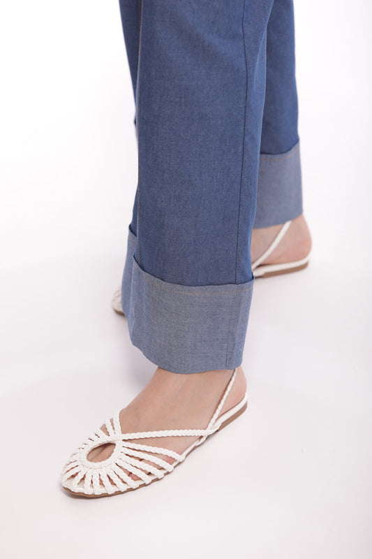 PANTALONE PALAZZO CROPPED IN CHAMBRAY