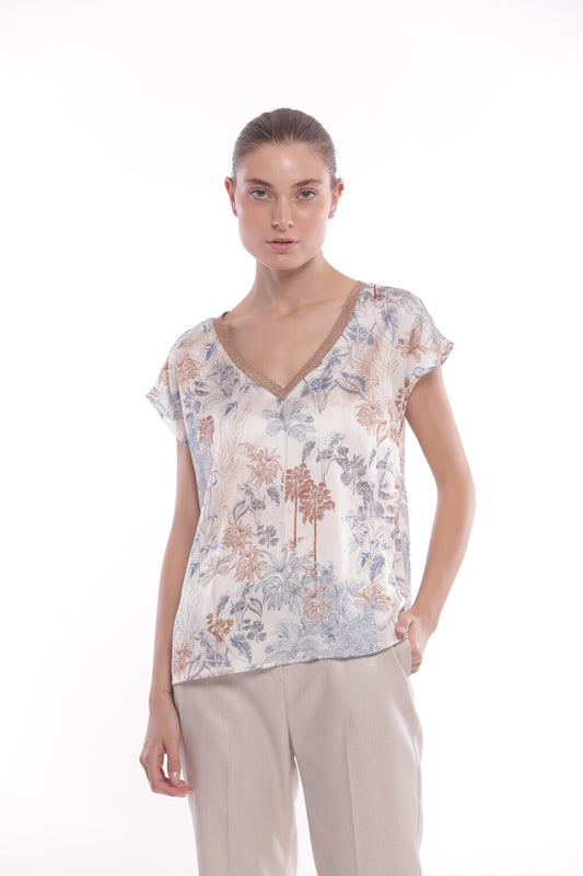 BLUSA SCOLLO A V FANTASIA FOLIAGE