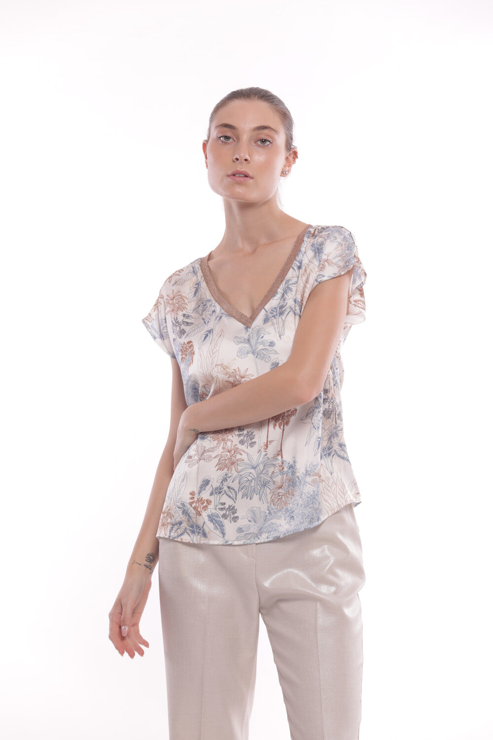 BLUSA SCOLLO A V FANTASIA FOLIAGE