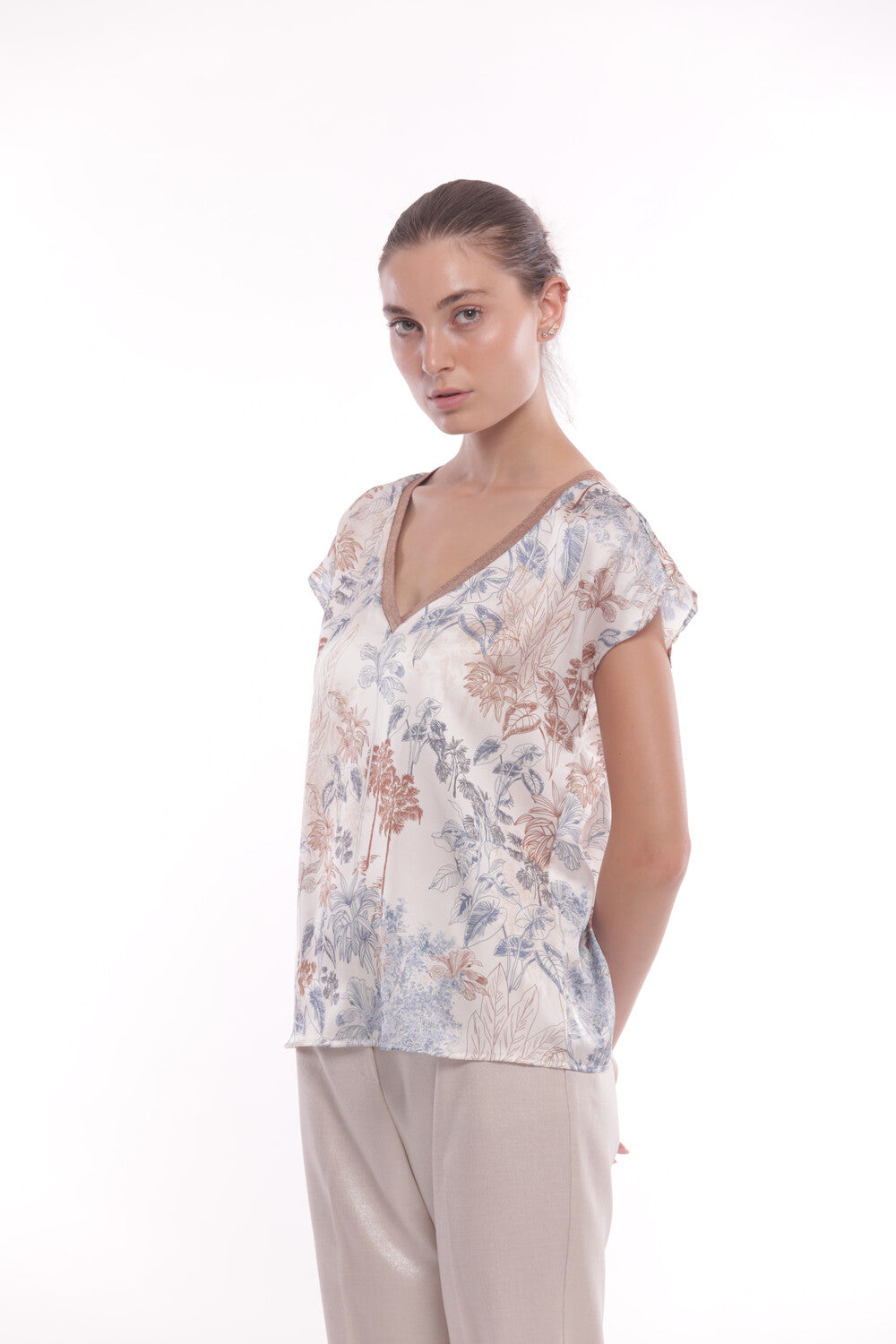 BLUSA SCOLLO A V FANTASIA FOLIAGE