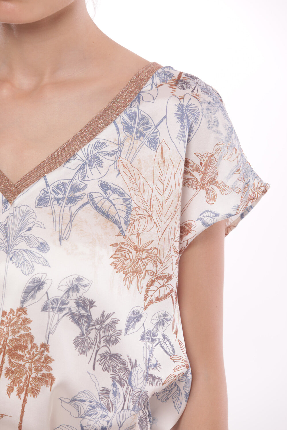 BLUSA SCOLLO A V FANTASIA FOLIAGE