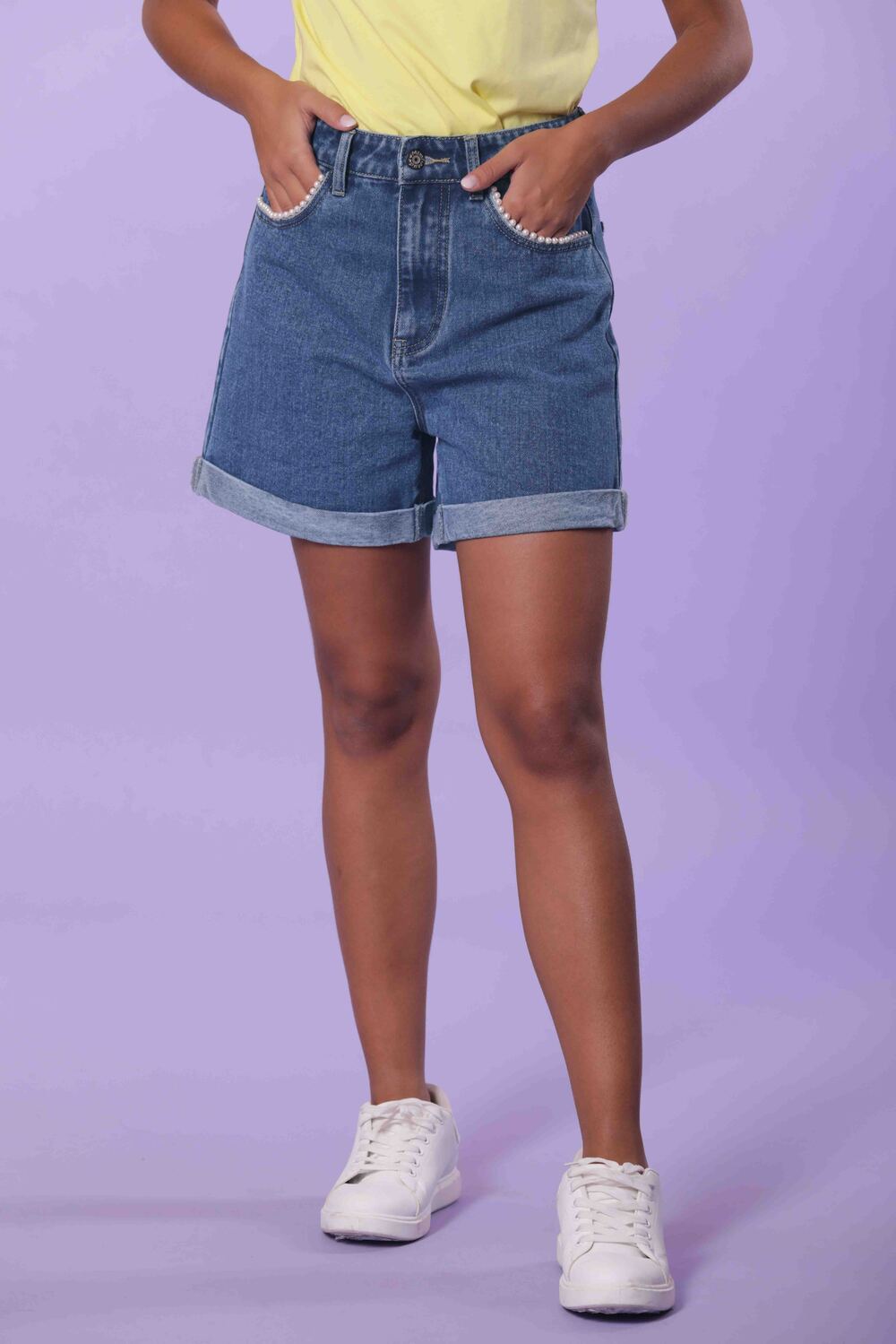 JEANS SHORT CON DETTAGLI PERLE